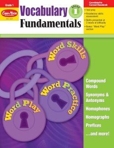 Evan-Moor Vocabulary Fundamentals, Grade 1 Homeschool and Classroom Resource, Reproducible Worksheets, Compound Words, Synonyms, Antonyms, Homophones, Homographs, Prefixes, Word Skills, Practice, Play