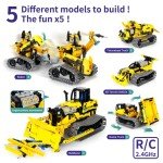 LECPOP 5 in 1 STEM Robot Toy Building Kit, 452 PCS Blocks App & Remote Control Engineering Toys Robotics for Kids Ages 8-12, RC Bulldozer Erector Sets for Boys Girls 6 7 9 10 11 13 14+ Birthday Gifts