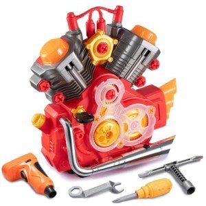 POFJOEQ Engine Building Kit, Kids Mechanic Repair Set for Kids Motorcycle Engine，Take Apart Toys-42pc Playset，STEM Engine Model Kit Toy with Cool Lights&Sounds，Educational Toys for 3+ Year Old (red)