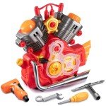 POFJOEQ Engine Building Kit, Kids Mechanic Repair Set for Kids Motorcycle Engine，Take Apart Toys-42pc Playset，STEM Engine Model Kit Toy with Cool Lights&Sounds，Educational Toys for 3+ Year Old (red)
