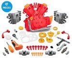 POFJOEQ Engine Building Kit, Kids Mechanic Repair Set for Kids Motorcycle Engine，Take Apart Toys-42pc Playset，STEM Engine Model Kit Toy with Cool Lights&Sounds，Educational Toys for 3+ Year Old (red)