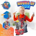 Take Apart Toys Engine Building Kit with Lights, Sounds & Over 20 COOL MECHANIC TOY TOOLS for Kids - Great for Children all Ages - #1 Best Boys Toys Gifts for Boys Idea ! - Hours of Educational Fun!