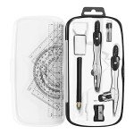 Unjoo Math Geometry Kit Sets 10 Piece Student Supplies with Shatterproof Storage Box,Includes Rulers,Protractor,Compass,Eraser,Pencil Sharpener,Lead Refills,Pencil,for Drafting and Drawings（Black）
