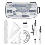 Unjoo Math Geometry Kit Sets 10 Piece Student Supplies with Shatterproof Storage Box,Includes Rulers,Protractor,Compass,Eraser,Pencil Sharpener,Lead Refills,Pencil,for Drafting and Drawings（Black）
