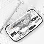 Unjoo Math Geometry Kit Sets 10 Piece Student Supplies with Shatterproof Storage Box,Includes Rulers,Protractor,Compass,Eraser,Pencil Sharpener,Lead Refills,Pencil,for Drafting and Drawings（Black）