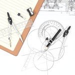 Unjoo Math Geometry Kit Sets 10 Piece Student Supplies with Shatterproof Storage Box,Includes Rulers,Protractor,Compass,Eraser,Pencil Sharpener,Lead Refills,Pencil,for Drafting and Drawings（Black）