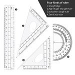 Unjoo Math Geometry Kit Sets 10 Piece Student Supplies with Shatterproof Storage Box,Includes Rulers,Protractor,Compass,Eraser,Pencil Sharpener,Lead Refills,Pencil,for Drafting and Drawings（Black）