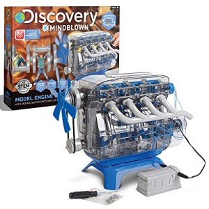 Discovery #MINDBLOWN Model Engine Building Kit, DIY 4-Cylinder Combustion Engine, Working Pistons Fan Valves Belts LED Lights, STEM Mechanic Engineering Construction Experiment Set, Kids & Adults Gift