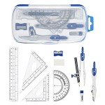 Vobou Math Geometry Kit Sets 10 Piece Student Supplies with Shatterproof Storage Box,Includes Rulers,Protractor,Compass,Eraser,Pencil Sharpener,Lead Refills,Pencil,for Drafting（Navy Blue）