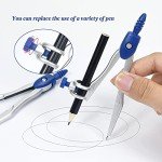 Vobou Math Geometry Kit Sets 10 Piece Student Supplies with Shatterproof Storage Box,Includes Rulers,Protractor,Compass,Eraser,Pencil Sharpener,Lead Refills,Pencil,for Drafting（Navy Blue）