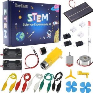 Delinx Fun Physics Science Experiment Kit: Windmill & Hand-cranked Generator, Solar Power, Basic Electric Circuit Learning, DIY Educational STEM Project for Kids & Teens, Girls & Boys