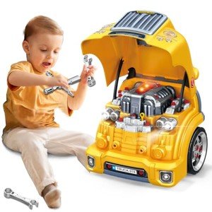 MUGEYMYD Large Truck Engine Toy for Kids 3-5, Take Apart Motor Vehicle Pretend Play Car with Light and Sound, Kids Mechanic Workshop Set, Toy Engine Building Kit for Toddlers.