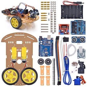 Smart Robot Car Chassis Kit, Speed Encoder Battery Box 2WD Ultrasonic Module with Tutorial CD, STEM Toys for Boys, Girls, Science/Coding/Building/Electronic Kit