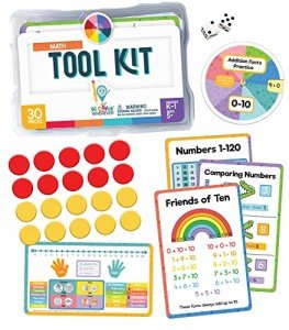 Carson Dellosa Be Clever Wherever 30-Piece K-1 Math Tool Kit, Kindergarten & 1st Grade Math, Numbers, Counting, and Addition Practice with Counters, Dice, Math Cards & More Math Manipulatives