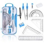 Coopay 2 Sets Math Geometry Kit, 10 Pieces Student Supplies Per Set Includes Ruler, Triangles, Protractor, Compass, Eraser, Pencil Sharpener, Lead Refills, Pencil, for Drafting and Drawings