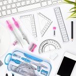 Coopay 2 Sets Math Geometry Kit, 10 Pieces Student Supplies Per Set Includes Ruler, Triangles, Protractor, Compass, Eraser, Pencil Sharpener, Lead Refills, Pencil, for Drafting and Drawings