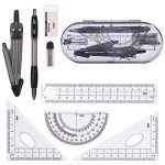 Mathematical Geometry Set,Essential Tools For School,Geometry Compass Sets,EducationalSupplies,Maths Protractor Set, Ruler Set, Pencil, Eraser, Sharpener for School.(8-Piece Set，Black)