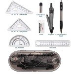 Mathematical Geometry Set,Essential Tools For School,Geometry Compass Sets,EducationalSupplies,Maths Protractor Set, Ruler Set, Pencil, Eraser, Sharpener for School.(8-Piece Set，Black)