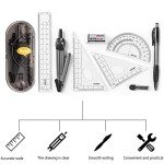 Mathematical Geometry Set,Essential Tools For School,Geometry Compass Sets,EducationalSupplies,Maths Protractor Set, Ruler Set, Pencil, Eraser, Sharpener for School.(8-Piece Set，Black)