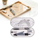 Mathematical Geometry Set,Essential Tools For School,Geometry Compass Sets,EducationalSupplies,Maths Protractor Set, Ruler Set, Pencil, Eraser, Sharpener for School.(8-Piece Set，Black)