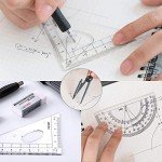 Mathematical Geometry Set,Essential Tools For School,Geometry Compass Sets,EducationalSupplies,Maths Protractor Set, Ruler Set, Pencil, Eraser, Sharpener for School.(8-Piece Set，Black)