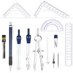 Outus 13 Pcs Math Geometry Kit Compass Geometry Set Math Tool Kit with Protractor Compass Pencil Triangle Rulers Lead Refills Storage Box for Drafting and Drawing Student School Supplies(Blue)
