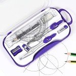 Unjoo Math Geometry Kit Sets 10 Piece Student Supplies with Shatterproof Storage Box,Includes Rulers,Protractor,Compass,Eraser,Pencil Sharpener,Lead Refills,Pencil,for Drafting and Drawings（Purple）