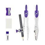 Unjoo Math Geometry Kit Sets 10 Piece Student Supplies with Shatterproof Storage Box,Includes Rulers,Protractor,Compass,Eraser,Pencil Sharpener,Lead Refills,Pencil,for Drafting and Drawings（Purple）