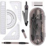 Math Geometry Kit Set 8 Pieces Student Supplies with Shatterproof Storage Box,Includes Rulers,Protractor,Compass,Pencil Lead Refills,Pencil,Eraser.for Students and Engineering Drawings