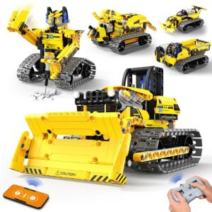 LECPOP 5 in 1 STEM Robot Toy Building Kit, 452 PCS Blocks App & Remote Control Engineering Toys Robotics for Kids Ages 8-12, RC Bulldozer Erector Sets for Boys Girls 6 7 9 10 11 13 14+ Birthday Gifts