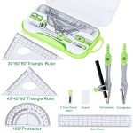 10 Pieces Math Geometry Kit Set with Shatterproof Storage Box, Student Supplies Includes Rulers,Protractor,Compass,Pencil Sharpener,Lead Refills,Pencil,Eraser for School and Drawings