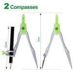 10 Pieces Math Geometry Kit Set with Shatterproof Storage Box, Student Supplies Includes Rulers,Protractor,Compass,Pencil Sharpener,Lead Refills,Pencil,Eraser for School and Drawings