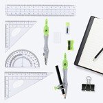 10 Pieces Math Geometry Kit Set with Shatterproof Storage Box, Student Supplies Includes Rulers,Protractor,Compass,Pencil Sharpener,Lead Refills,Pencil,Eraser for School and Drawings