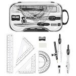Vobou 10 Pieces Math Geometry Kit Set Student Supplies with Shatterproof Storage Box,Includes Rulers,Protractor,Compass,Eraser,Pencil Sharpener,Lead Refills,Pencil,for School and Drawings（Black）