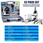 AmScope 120X-1200X 52-pcs Beginner Microscope STEM Kit with Metal Body Microscope, Plastic Slides, LED Light and Carrying Box (M30-ABS-KT2-W),White