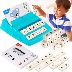 Educational Toys for Kids Ages 3-8,Learning Games for Kids 3-8, Matching Letter Spelling Math Game, Prescool Birthday Party Easter Basket Stuffer Gifts for 3-8 Year Olds Boys Girls Light Blue