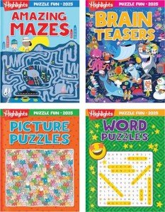 Highlights for Children Puzzle Fun 2025 Books for Kids Ages 6 and Up, 4-Book Set of Brain Teasers, Mazes, Word Puzzles and More Travel-Friendly Screen Free Kids Puzzles