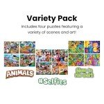 MasterPieces – Jigsaw Puzzle Set for Kids 6+ Years, 4-Pack of 100 Pieces, Educational and Fun Game, Silly Animals Collection, Gift Idea for Children, 8" x 10"