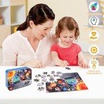 LELEMON Puzzles for Kids Ages 4-6, Space Puzzle 60 Piece Puzzles for Kids in a Metal Box, Educational Kids Puzzles Jigsaw Puzzles Childrens Puzzle Games Puzzle Toys for Girls and Boys