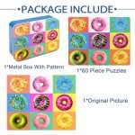 LELEMON Puzzles for Kids Ages 4-6, Donut Puzzle 60 Piece Puzzles for Kids in a Metal Box, Educational Kids Puzzles Jigsaw Puzzles Childrens Puzzle Games Puzzle Toys for Girls and Boys