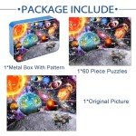 LELEMON Puzzles for Kids Ages 4-6, Space Puzzle 60 Piece Puzzles for Kids in a Metal Box, Educational Kids Puzzles Jigsaw Puzzles Childrens Puzzle Games Puzzle Toys for Girls and Boys
