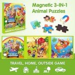 SYNARRY Magnetic Puzzles for Kids Ages 3-5, 20 Pieces Toddler Animal Puzzles, Children Travel Activity Toys Games for 3 4 5 6 Years Old Kids Boys Girls in Car Airplane, Learning Magnet for Road Trip