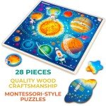 QUOKKA Wooden Space Puzzles for Kids Ages 3-5 – 28 Pieces Toddlers Kids Puzzles Ages 4-8 Year Olds – Wood Space Toys for Children Games for Boys and Girls 6-8 yo