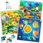 QUOKKA Wooden Space Puzzles for Kids Ages 3-5 – 28 Pieces Toddlers Kids Puzzles Ages 4-8 Year Olds – Wood Space Toys for Children Games for Boys and Girls 6-8 yo