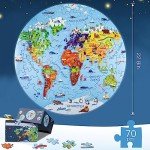 DIGOBAY World Map Jigsaw Puzzle for Kids 4-8, 70 Piece Large Round Floor Puzzles for Kids Ages Toddler Puzzle Globe Geography Games Educational Toys Birthday for Children