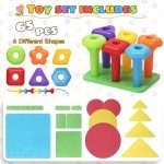 Peg Board Toy set 65Pcs DIY Building Stacking Toys for Kids 3-6 Years Old,STEM Educational Kids Toy for Brain Development,Montessori Sensory Toys,Upgrade Various Foam Board Plastic Lacing String Game