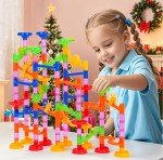 Gifts2U Marble Run Toy, 130Pcs Educational Construction Maze Block Toy Set with Glass Marbles for Kids and Parent-Child Game