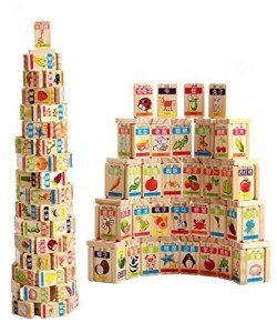 Guaishou New Chinese English Language Learning Wooden Blocks Domino Children's Educational Product Wooden Toys Recognize/Identify Fruits and Animals 100pcs