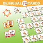 72 (36 Pairs) Spanish English Bilingual Alphabet Numbers Memory Matching Game Language Learning Games for Kids -Early Education ESL and Language Immersion for Kids.