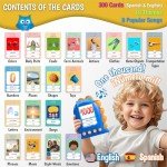 GUFINO Talking Flash Cards – 300 Spanish Flashcards for Kids for Cognitive Abilities & Boost Language Development – Learning Games, Blue Toddler Boy Gifts. See and Say Toys for Toddlers